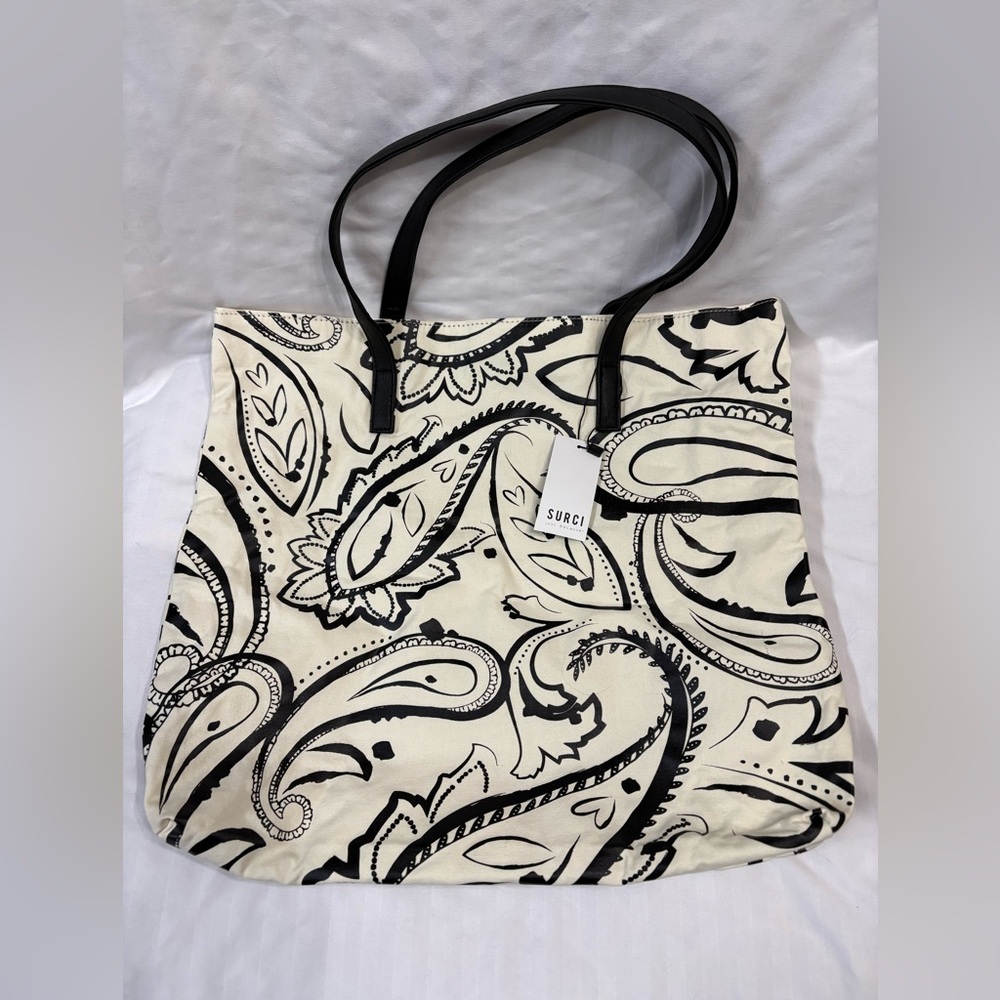 Surci Black and White Paisley Tote Bag NWT